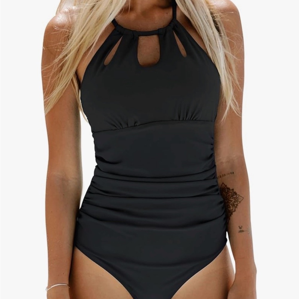 CUPSHE Women's One Piece Swimsuit High Neck Tummy Control Blue Size XL